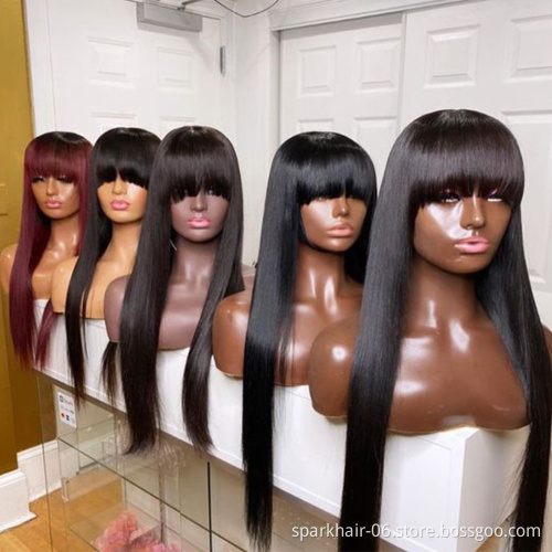 SPARK Human Hair Products 12a Full Machine Straight Wigs Straight Human Hair Wigs With Bangs Brazilian Non Lace Remy Hair Wigs